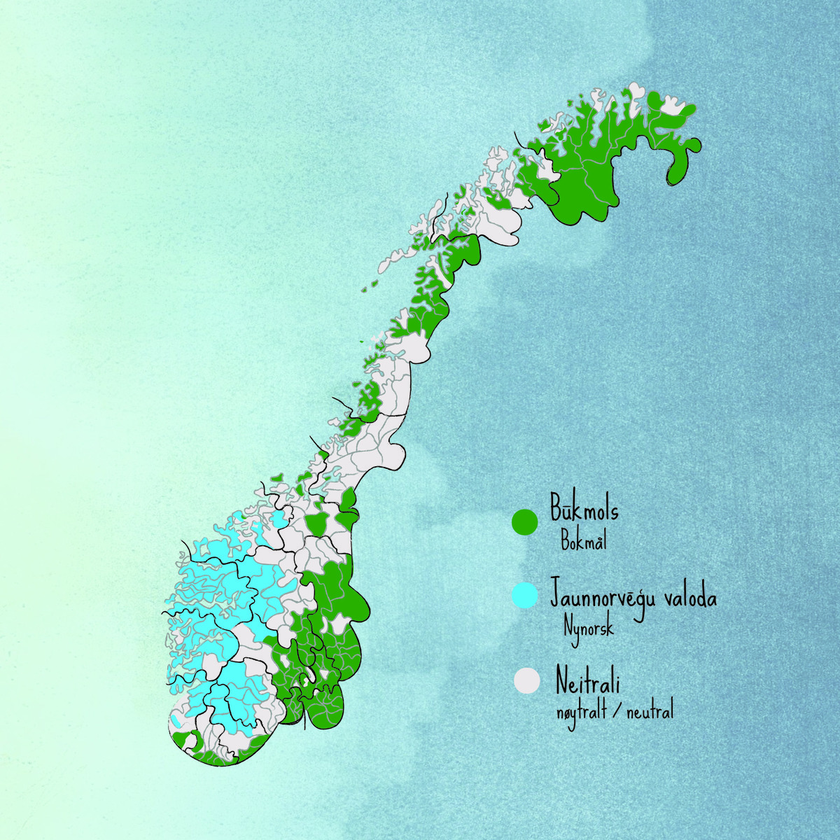 Map of Nynorsk / Jaunnorvēģu valoda karte